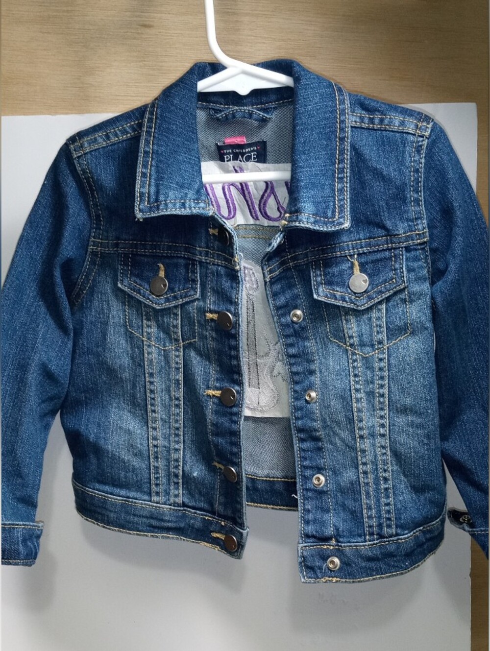 The Children's Place 4T Blue Denim Jacket Nashville Guitar Embroidered Button